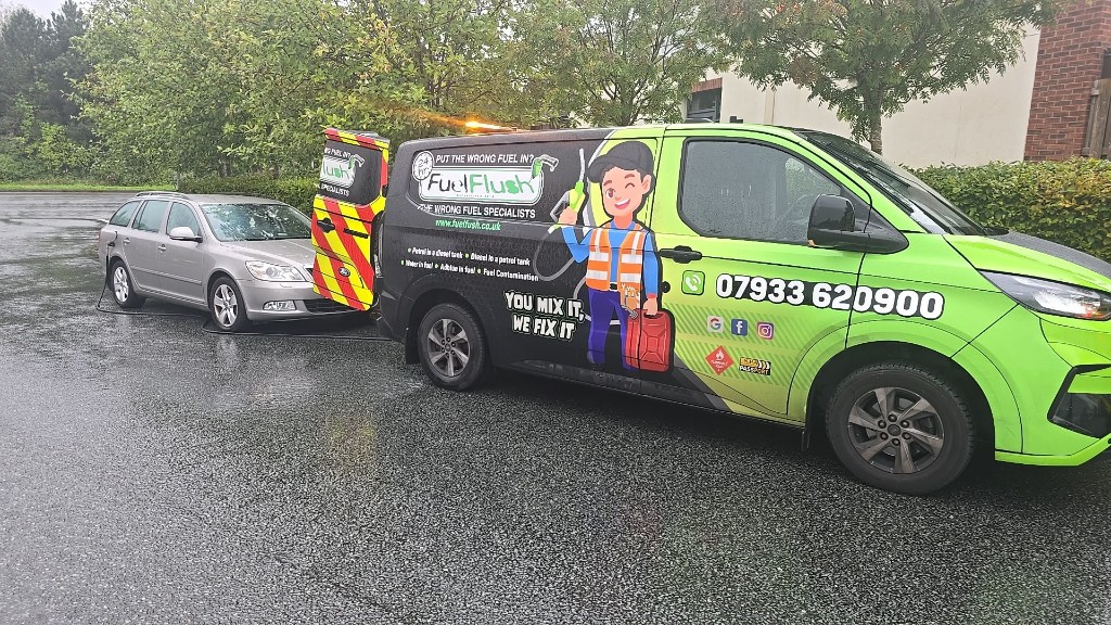 Fuel Flush Mobile Emergency Fuel Drain Van on Location