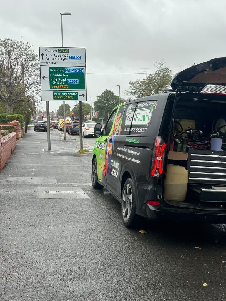 Fuel Flush mobile van removing AdBlue from a diesel fuel tank
