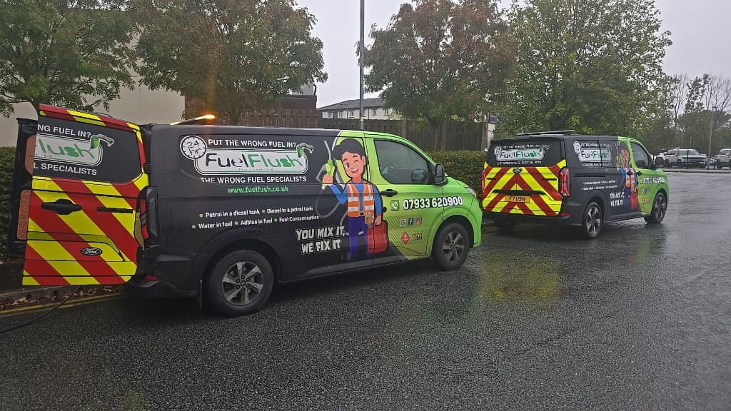 Fuel Flush emergency diesel drain van operating on the road